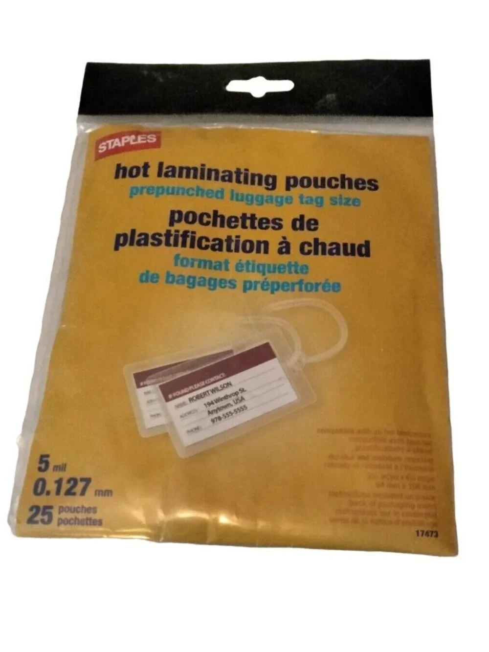 38 Staples Hot Laminating Pouches 5 mil Prepunched Luggage Tag Size 17473